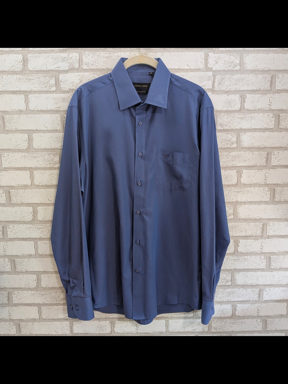 Giorgia Armani Regular Fit Dress Shirt Size 16.5 Blue Cotton Black Label